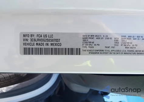2025 Ram Promaster 2500 Tradesman High Roof 159 Wb W/Pass Seat z USA, uszkodzony, nr VIN 3C6LRVDG2SE507037